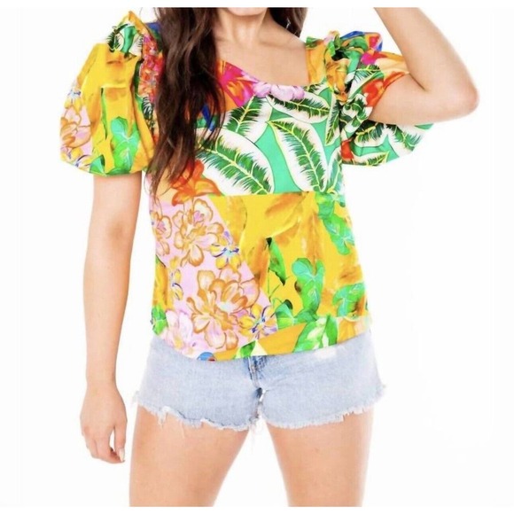 ALDEN ADAIR Layla Top In Santiago NWT Sz XS Tropical Vacation Resort $212 - Picture 1 of 8